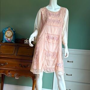 Pink Long Sleeve Bishop Sundress for Wedding Guest